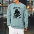 Salem Witch Book Club Bookish Retro Halloween Cat Raglan Sleeve Sweatshirt Cardinal