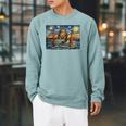San Francisco Cat Golden Gate Bridge Starry Night Book Lover Raglan Sleeve Sweatshirt Cardinal