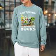 Save Earth It´s Only Planet With Books Reader Earth Day Raglan Sleeve Sweatshirt Cardinal