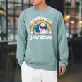 Shark Reading Is Jawsome Book Rainbow Kid Boys Toddler Raglan Sleeve Sweatshirt Cardinal