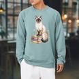 Siamese Cat Meezer Bookworm Flowers Book Reading Books Raglan Sleeve Sweatshirt Cardinal