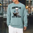 Skeleton Reading Book With Coffee Raglan Sleeve Sweatshirt Cardinal