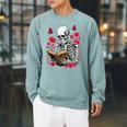 Skeleton Reading Book Lover Floral Flowers Bookish Bookworm Raglan Sleeve Sweatshirt Cardinal
