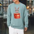 Studious Studying Bunny Book Lover Reading Geek Rabbit Raglan Sleeve Sweatshirt Cardinal