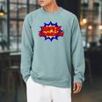 Super Grandpa Comic Book Style Superhero Raglan Sleeve Sweatshirt Cardinal
