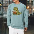 T-Rex Dinosaur Reading Book Nerd Raglan Sleeve Sweatshirt Cardinal