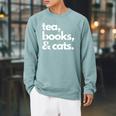 Tea Books And Cats Cat Mom Mum Mama Dad Reading Lover Book Raglan Sleeve Sweatshirt Cardinal