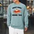 Tea Great Minds Drink Tea Apple Teacups Books Raglan Sleeve Sweatshirt Cardinal