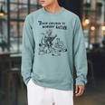Teach Children To Worship Satan Satanic Demon Devil Book Raglan Sleeve Sweatshirt Cardinal