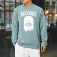 Teacher Librarian Halloween Cute Ghost Books Library Women Raglan Sleeve Sweatshirt Cardinal