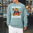 Tiger Reading Book Wearing Glasses Library Animal Raglan Sleeve Sweatshirt Cardinal