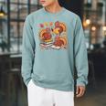 Turkey Reading Books Fall Thanksgiving Teacher Librarian Raglan Sleeve Sweatshirt Cardinal
