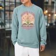 Unearth a Story 2026 Summer Reading Program Flowers Book Raglan Sleeve Sweatshirt Cardinal