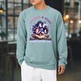 Unearth a Story Summer Library Reading 2026 Butterfly Book Raglan Sleeve Sweatshirt Cardinal
