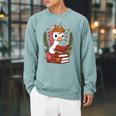 Unicorn Reading Book Graphic Unicorn With Book Floral Raglan Sleeve Sweatshirt Cardinal