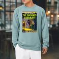 Vintage Horror Comic Book Cover Shadowed Library Zombie Raglan Sleeve Sweatshirt Cardinal