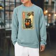 Vintage Japanese Cat Book Lovers UFO Alien Abduction Cat Dad Raglan Sleeve Sweatshirt Cardinal
