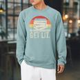 Vintage Retro Get Lit With Books Book Reading Lover Raglan Sleeve Sweatshirt Cardinal