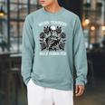 Weird Teachers Build Character Skeleton Reading Book Raglan Sleeve Sweatshirt Cardinal