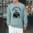 Whimsigoth Skeleton Reading A Book Dark Gothic Aesthetic Raglan Sleeve Sweatshirt Cardinal