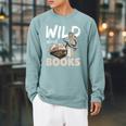 Wild About Reading Owl Wild About Books Librarian Girls Boys Premium Tri-Blend Raglan Sleeve Sweatshirt Cardinal