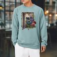 Wildflower Summer Floral Book Horror Gothic Graphic Raglan Sleeve Sweatshirt Cardinal