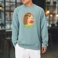 Wildlife Forest Animal Book Reading Bookworm Hedgehog Raglan Sleeve Sweatshirt Cardinal