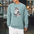 Women's Adorable Watercolor Husky Puppy Dog Reading Books Raglan Sleeve Sweatshirt Cardinal Women's Adorable Watercolor Husky Puppy Dog Reading Books Raglan Sleeve Sweatshirt Cardinal