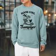 Women's Book Girl Summer Reading Duck Retro Beach Vacation Bookworm Raglan Sleeve Sweatshirt Cardinal
