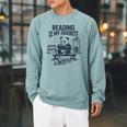 Women's Book Lover Bookish Panda Reading Is My Favorite Sport Raglan Sleeve Sweatshirt Cardinal