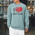 Women's Clifford The Big Red Dog I Heart Clifford Childrens Books Raglan Sleeve Sweatshirt Cardinal