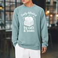 Women's Easily Distracted By Cats And Books Raglan Sleeve Sweatshirt Cardinal