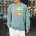 Women's Library Book Fair Vibe Groovy Retro School Reading Nostalgic Raglan Sleeve Sweatshirt Cardinal