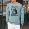 Women's Life Is Better With Cats And Books Cat Raglan Sleeve Sweatshirt Cardinal