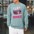 Women's I Lift So I Can Carry More Books Reader Gym Bookworm Raglan Sleeve Sweatshirt Cardinal