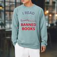 Women's I Read Banned Books Bluegrey-Red Literature Activist Raglan Sleeve Sweatshirt Cardinal