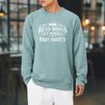 Women's Read Books Lift Weights Fight Fascists Reading Meme Raglan Sleeve Sweatshirt Cardinal