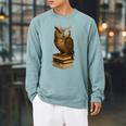 Women's Wise Owl Monocle Books Scholar Academic Art Raglan Sleeve Sweatshirt Cardinal
