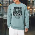 Women's I Workout So I Can Carry More Books Gym Lover Raglan Sleeve Sweatshirt Cardinal