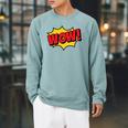 WOW Comic Book Cartoon Speech Bubble Pop Art Raglan Sleeve Sweatshirt Cardinal
