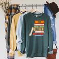 Ask Me What I'm Reading Book Lover Apparel Raglan Sleeve Sweatshirt Heather Blue Lagoon