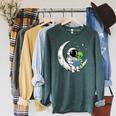 Astronaut Alien Reading Book Moon Space Raglan Sleeve Sweatshirt Heather Blue Lagoon