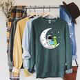 Astronaut And Alien Reading On Moon Space Book Lover Sci Fi Raglan Sleeve Sweatshirt Heather Blue Lagoon