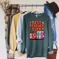 Best Teacher Ever Cute Apple Books School Classroom Vibes Raglan Sleeve Sweatshirt Heather Blue Lagoon