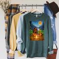 Bigfoot And Alien Reading Books Campfire Halloween Raglan Sleeve Sweatshirt Heather Blue Lagoon