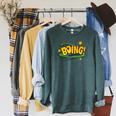 BOING Pop Art Comic Book Speech Bubbles Street Graffiti Art Raglan Sleeve Sweatshirt Heather Blue Lagoon