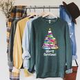 Book Christmas Tree Xmas Lights Librarian Merry Christmas Raglan Sleeve Sweatshirt Heather Blue Lagoon