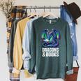 Book Dragons And Books Reading Lover Raglan Sleeve Sweatshirt Heather Blue Lagoon