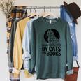 Book Reading Book Easily Distracted By Cats And Books Raglan Sleeve Sweatshirt Heather Blue Lagoon