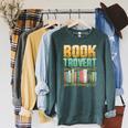 Book Trovert Introvert Reader Raglan Sleeve Sweatshirt Heather Blue Lagoon